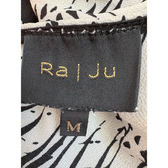 Ra Ju Palm Midi Dress Size M Black White Tropical Front Tie Abstract Classy - Picture 8 of 12